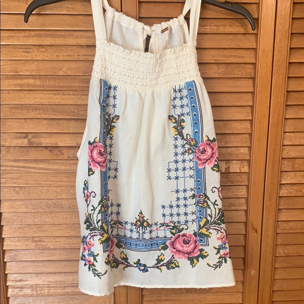 Free People NWOT linen cross-stitch top